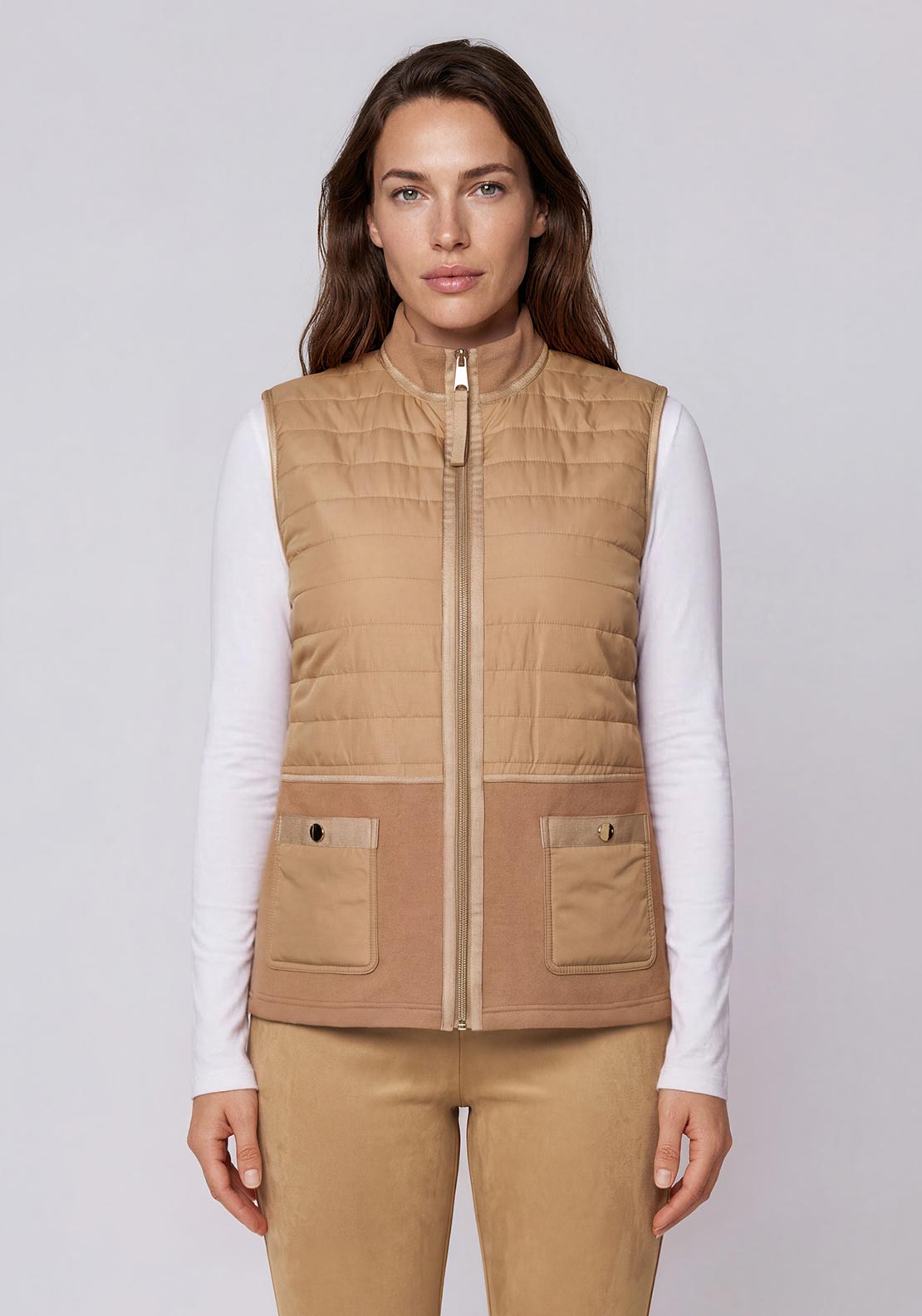 Rabe High Neckline with Pockets Gilet, Tan
