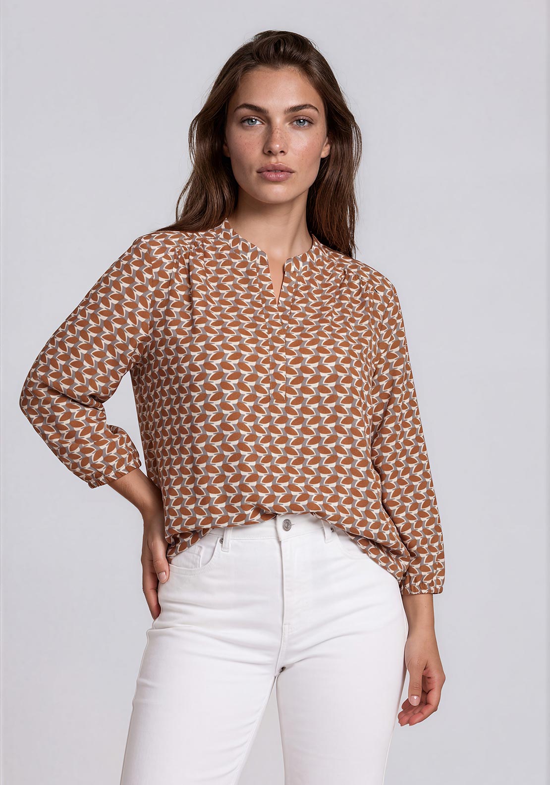 Rabe Geometric Print Blouse, Brown Multi