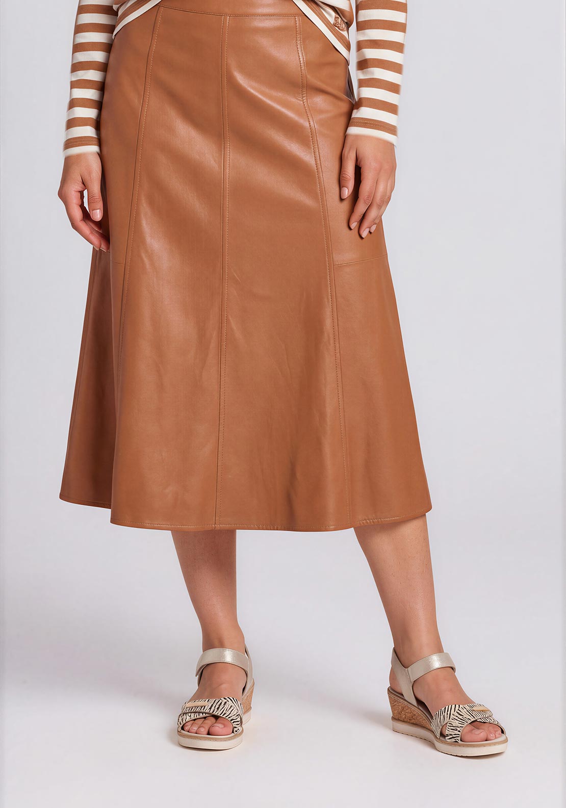 Rabe Faux Leather Midi Skirt, Tan
