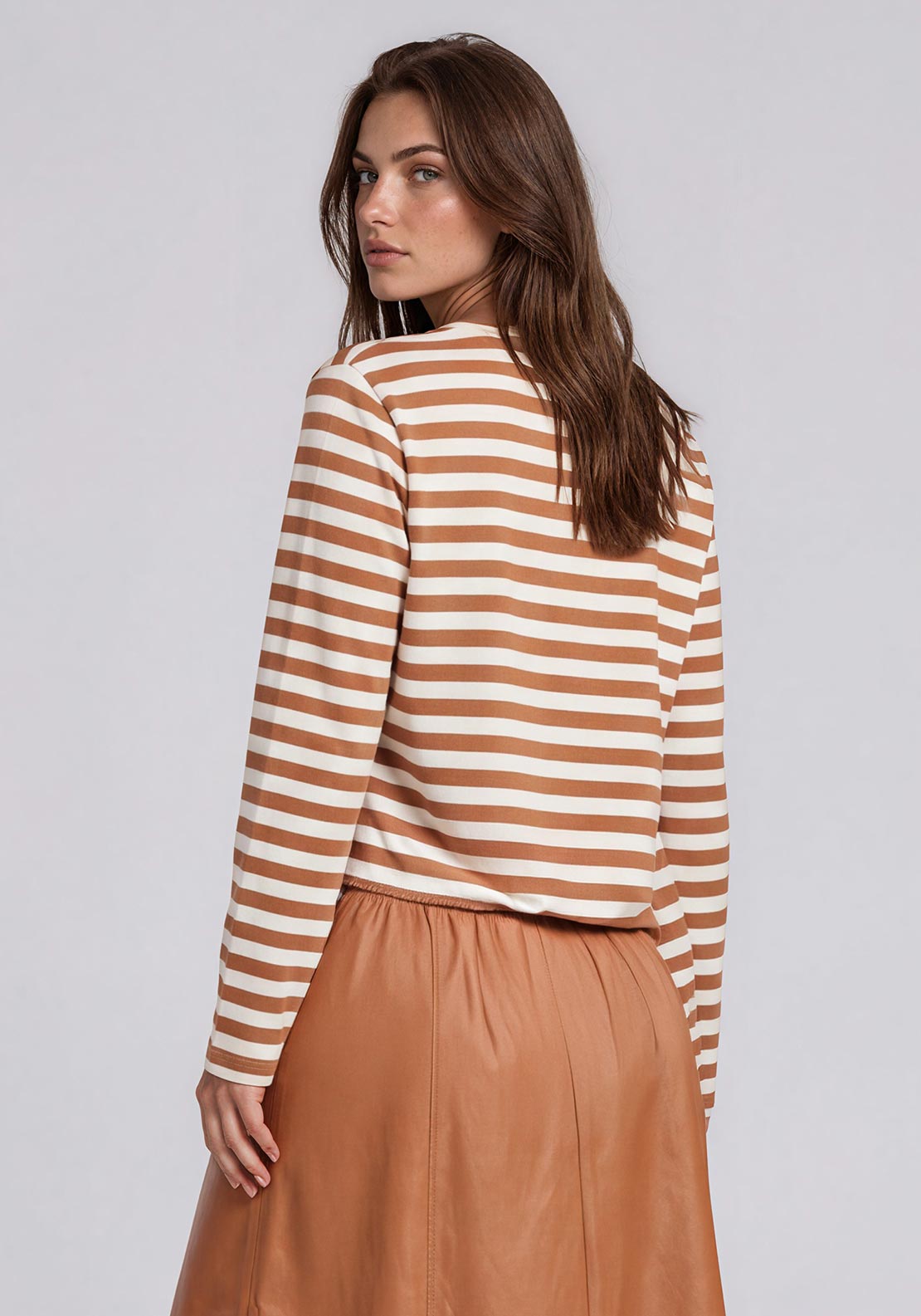 Rabe Striped Basic Top, Tan and White