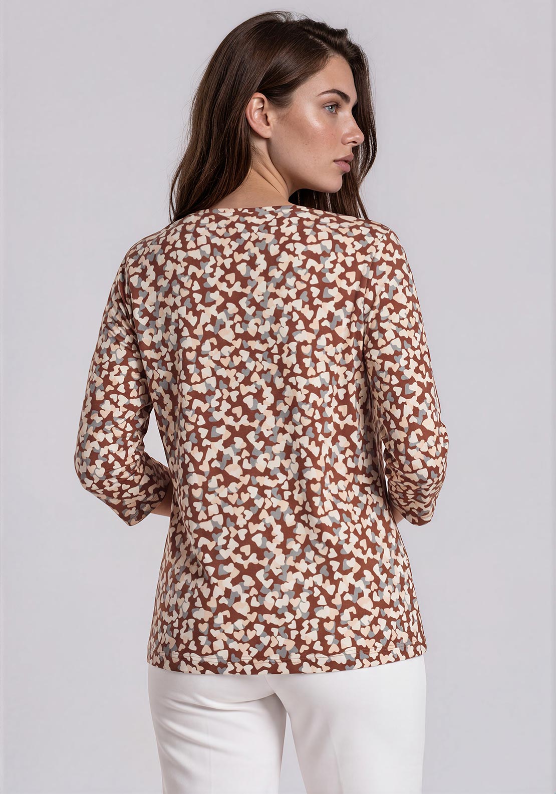 Rabe Love Heart Print Top, Brown Multi