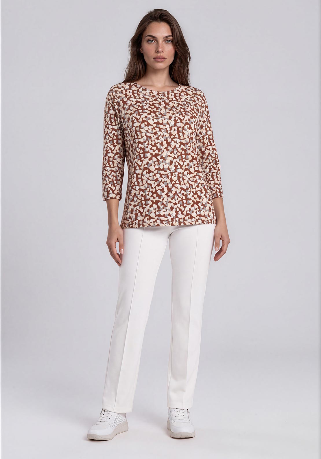 Rabe Love Heart Print Top, Brown Multi