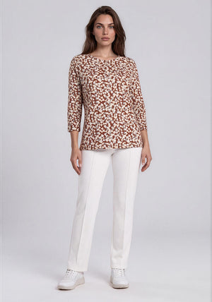 Rabe Love Heart Print Top, Brown Multi