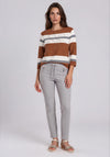 Rabe Striped with Rhinestone Detail Top, Brown Multi