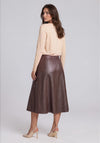 Rabe Faux Leather with Stitch Detail Midi Skirt, Brown