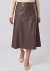 Rabe Faux Leather with Stitch Detail Midi Skirt, Brown