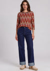 Rabe Geometric Print Round Neckline Top, Brown Multi