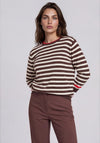 Rabe Contrasting Trim Round Neckline Top, Brown Multi