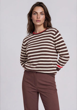 Rabe Contrasting Trim Round Neckline Top, Brown Multi