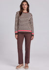 Rabe Contrasting Trim Round Neckline Top, Brown Multi