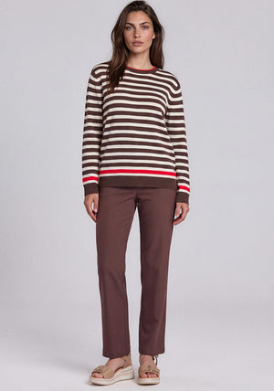 Rabe Contrasting Trim Round Neckline Top, Brown Multi