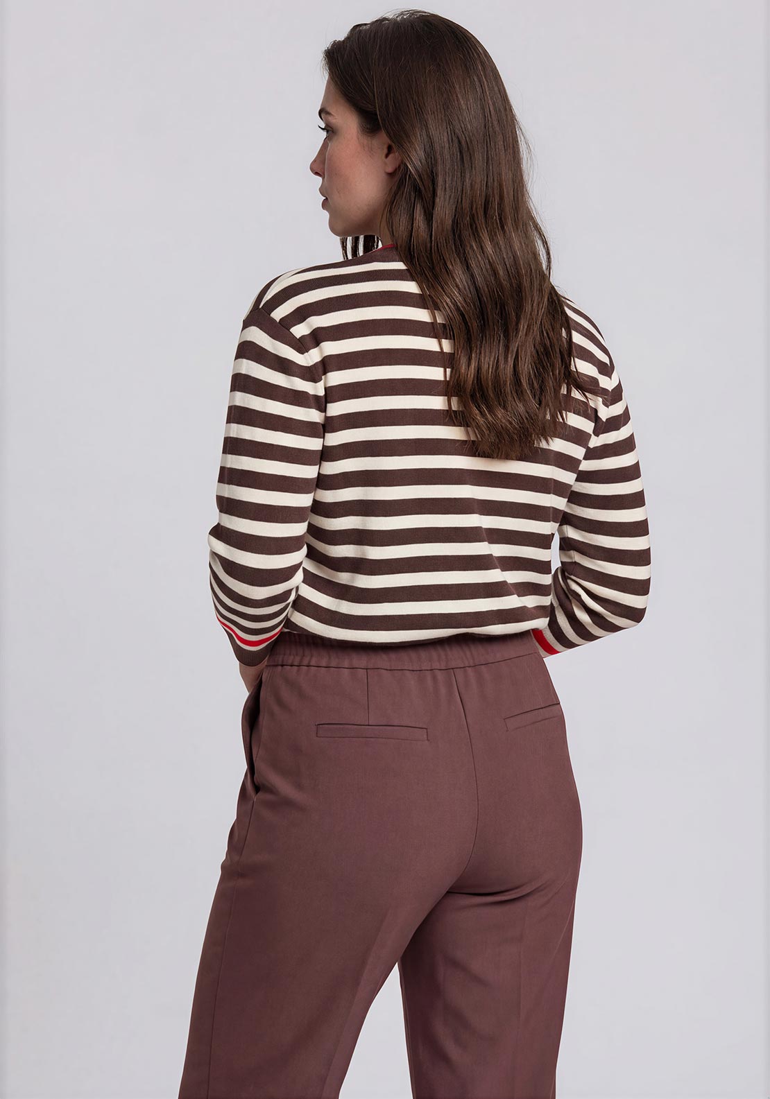 Rabe Contrasting Trim Round Neckline Top, Brown Multi