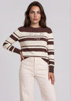 Rabe Striped Knitted with Rhinestone Lettering Jumper, Brown Mutli
