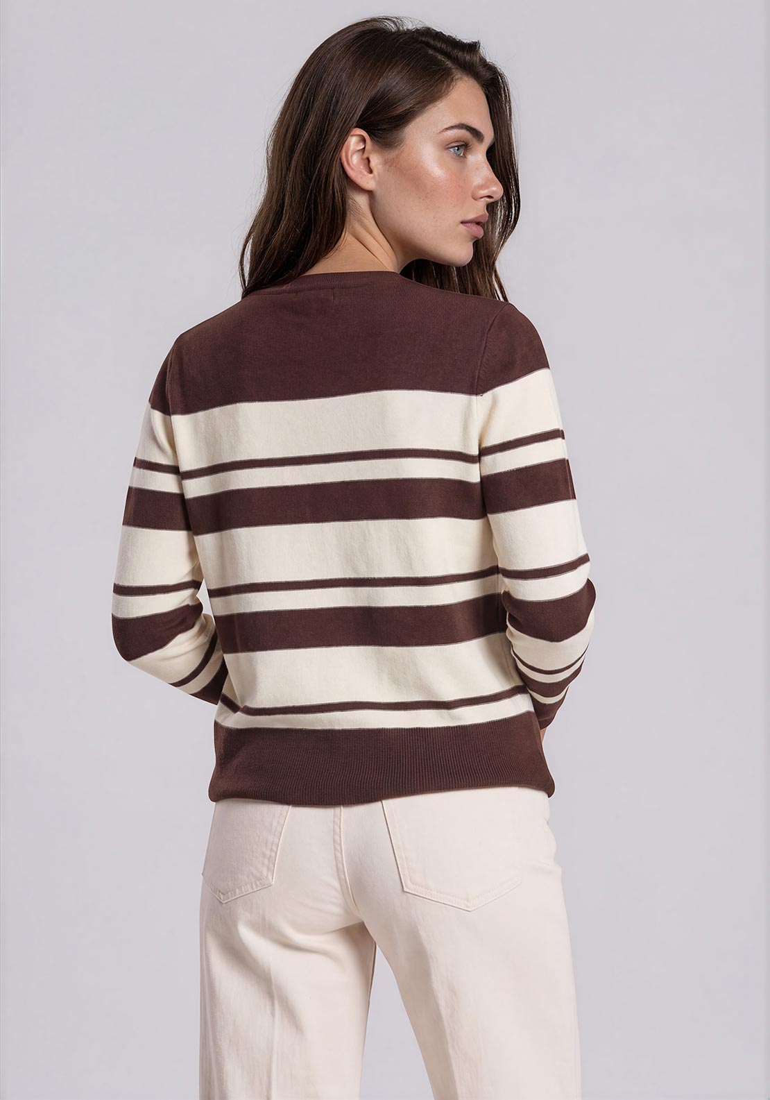 Rabe Striped Knitted with Rhinestone Lettering Jumper, Brown Mutli