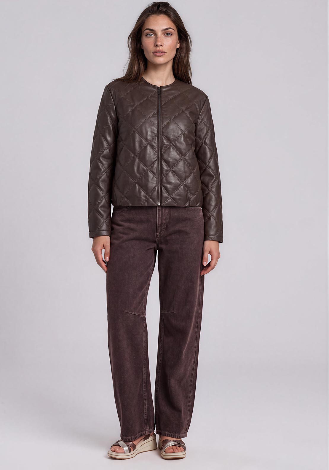 Rabe Quilted Faux Leather Jacket, Brown