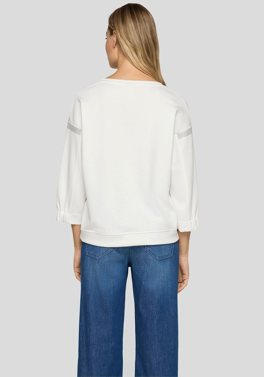 Rabe Waffle Texture With Printed Slogan And Rhinestone Detail, White