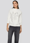 Rabe Waffle Texture With Printed Slogan And Rhinestone Detail, White