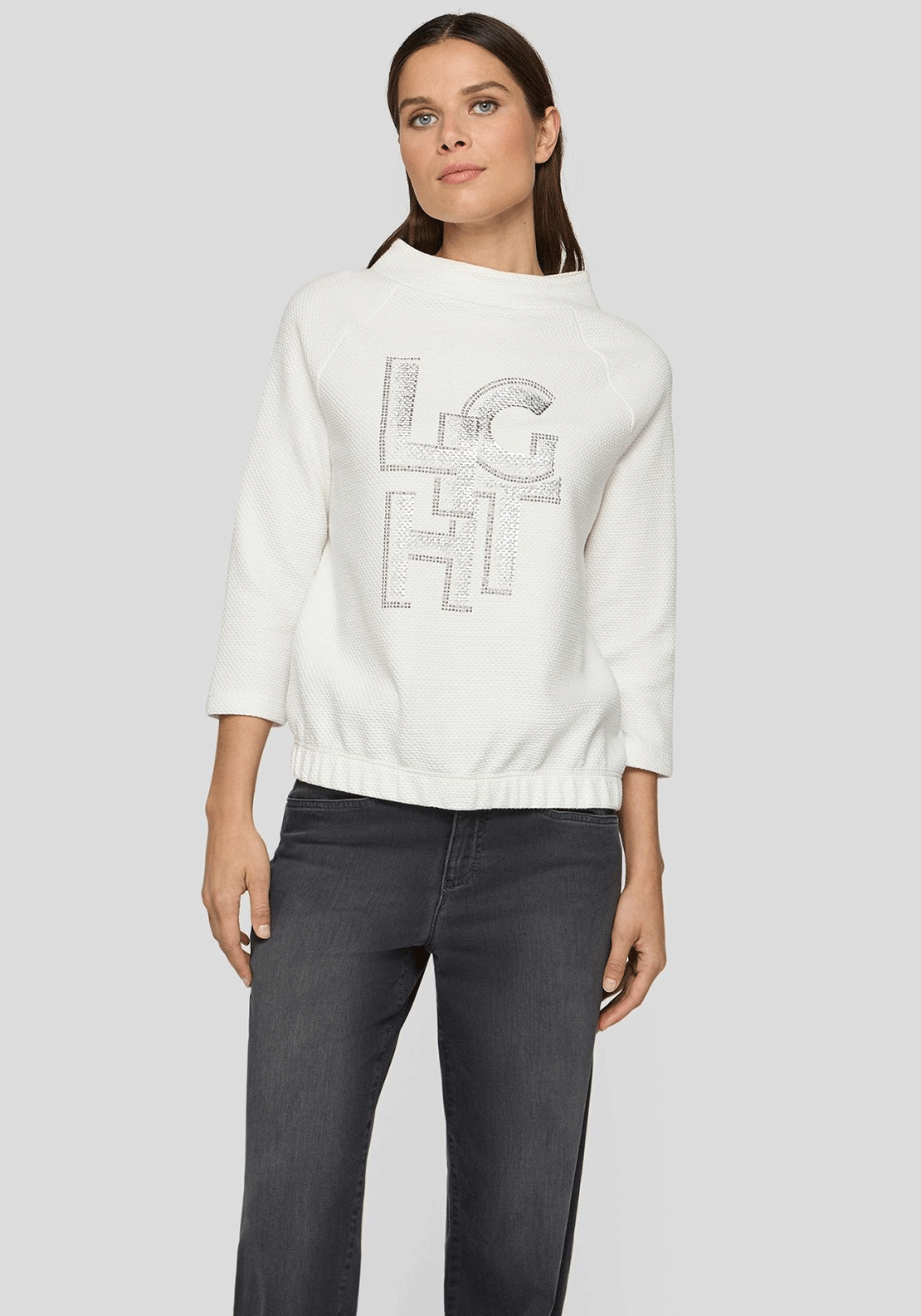 Rabe Waffle Texture With Printed Slogan And Rhinestone Detail, White