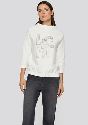 Rabe Waffle Texture With Printed Slogan And Rhinestone Detail, White
