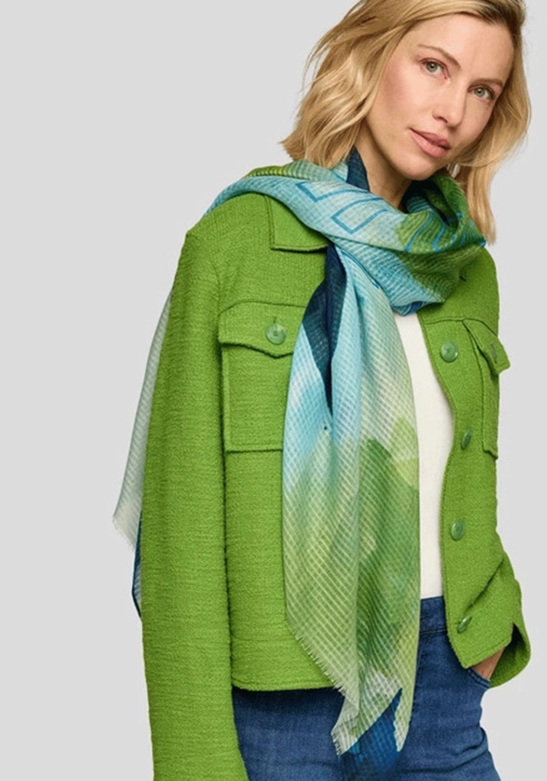 Rabe Mixed Print Scarf, Green