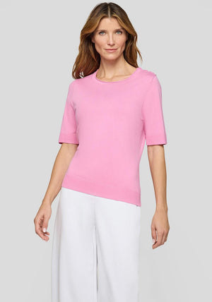Rabe Fine Knit Button Shoulder Short Sleeve Top, Pink
