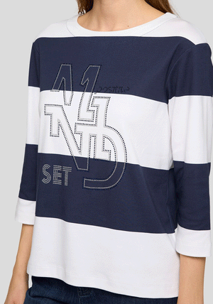 Rabe Striped Rhinestone Detail Jumper, Navy