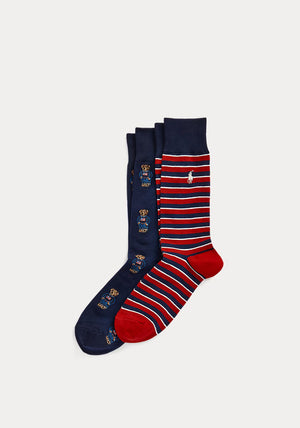Ralph Lauren 2 Pack Bear Socks, Red Multi