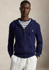 Ralph Lauren Cable Knit Full Zip Hooded Sweater, Navy