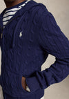 Ralph Lauren Cable Knit Full Zip Hooded Sweater, Navy