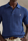 Ralph Lauren Cable Knit Cotton Polo Shirt, Navy Heather