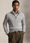 Ralph Lauren Cable Knit Quarter Zip Sweater, Grey Heather