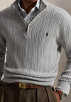 Ralph Lauren Cable Knit Quarter Zip Sweater, Grey Heather