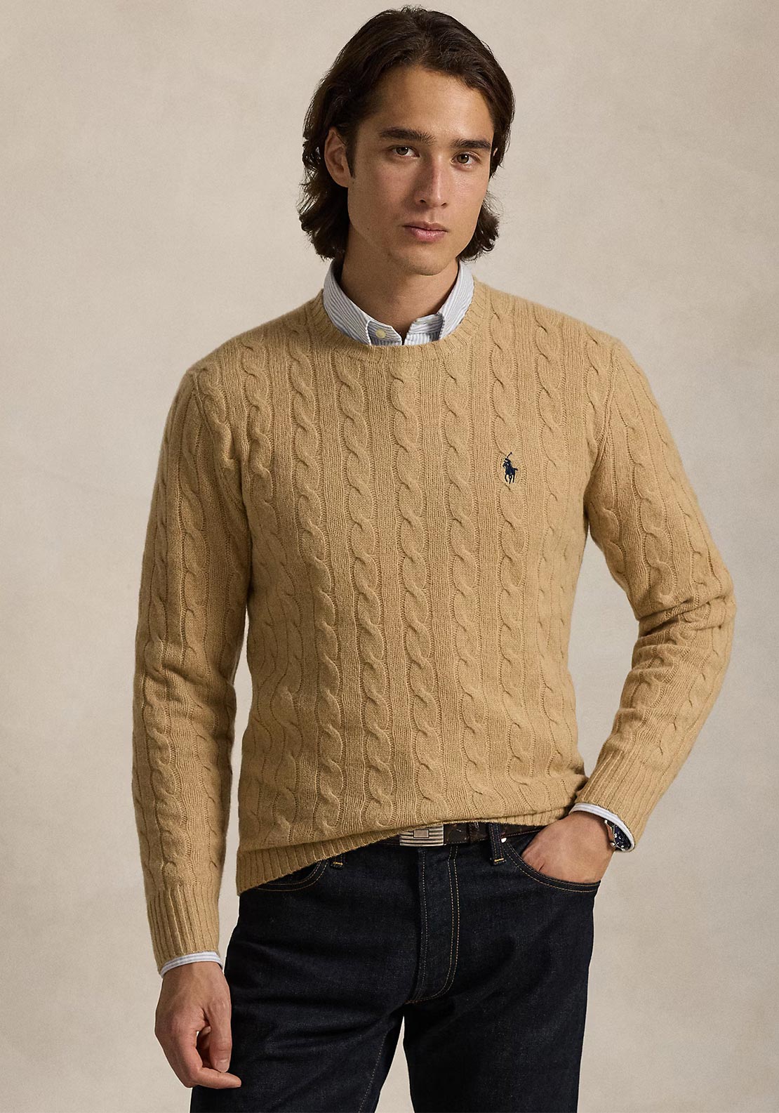 Ralph Lauren Cable Knit Wool-Cashmere Sweater, Camel