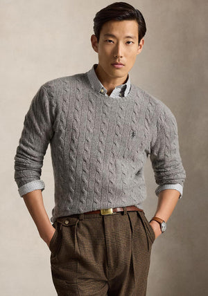 Ralph Lauren Cable Knit Wool-Cashmere Sweater, Grey