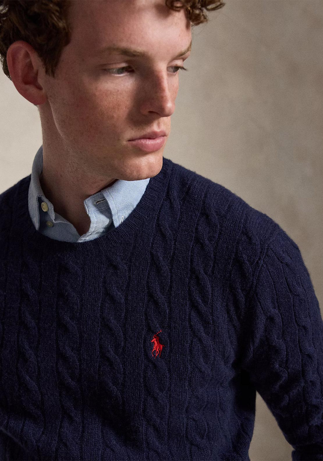 Ralph Lauren Cable Knit Wool-Cashmere Sweater, Navy