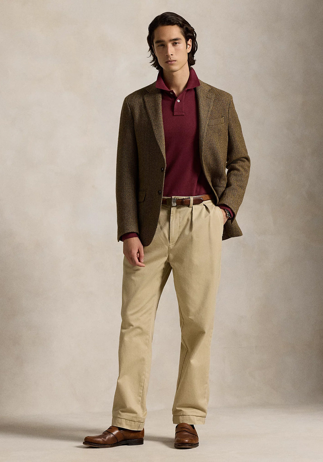Ralph Lauren Classic Mesh Long Sleeve Polo Shirt, Wine Heather