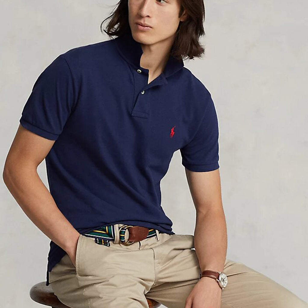 Ralph Lauren Classic Mesh Polo Shirt, Navy Heather McElhinneys