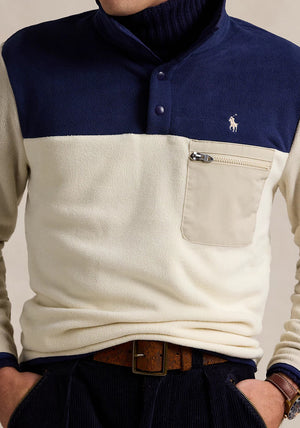 Ralph Lauren Colour-Blocked Brushed Fleece, Cream Multi