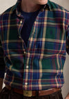 Ralph Lauren Custom Fit Plaid Flannel Shirt, Green & Burgundy Multi