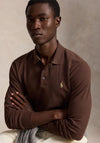 Ralph Lauren Custom Slim Fit Mesh Long Sleeve Polo Shirt, Nutmeg Brown
