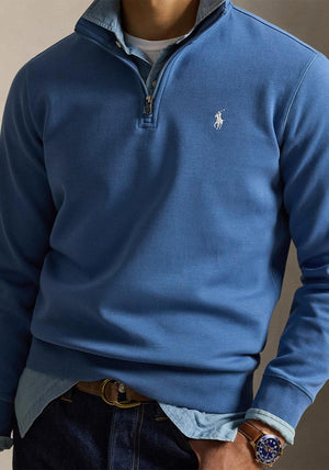 Ralph Lauren Double Knit Quarter Zip Sweatshirt, Delta Blue