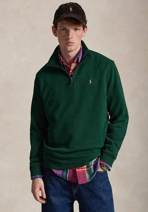 Ralph Lauren Estate Rib Quarter Zip Sweatshirt, Dark Green