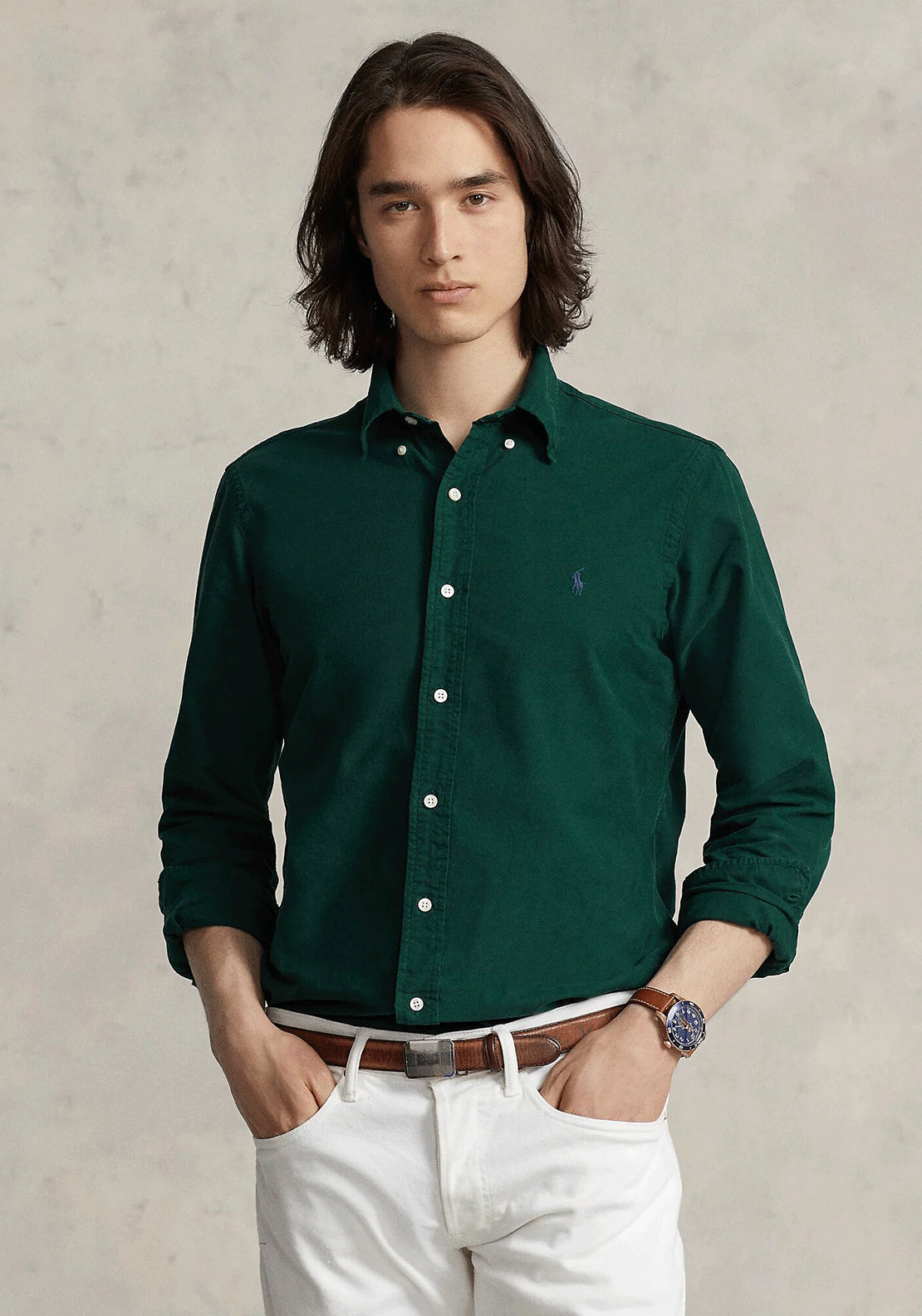 Garment Dyed Green Long Sleeve Ralph Lauren Polo Ralph Lauren Big