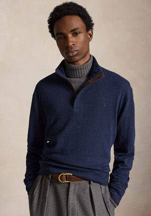 Ralph Lauren Herringbone Print Quarter Zip Sweater, Spring Navy Heather