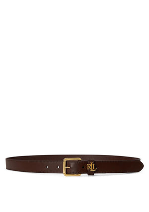 Ralph Lauren Logo-Keeper Skinny Leather Belt, Chestnut Brown