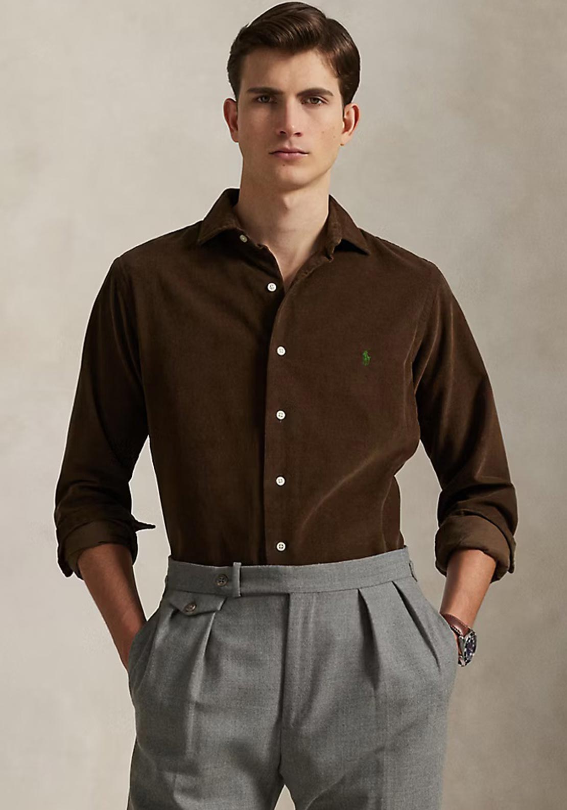 Ralph Lauren Long Sleeve Corduroy Shirt, Chocolate Brown