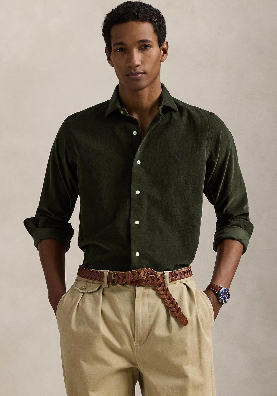 Ralph Lauren Long Sleeve Corduroy Shirt, Olive Green