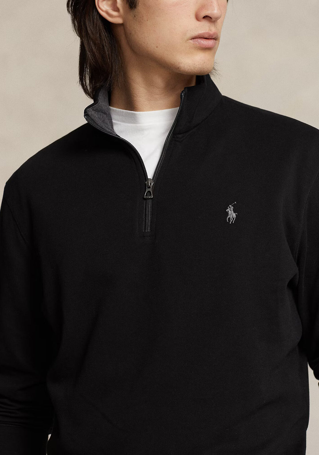 Ralph Lauren Luxury Quarter Zip Jersey Sweatshirt, Black