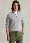 Ralph Lauren Mesh Knit Cotton Half Zip Sweater, Grey Heather