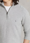Ralph Lauren Mesh Knit Cotton Half Zip Sweater, Grey Heather